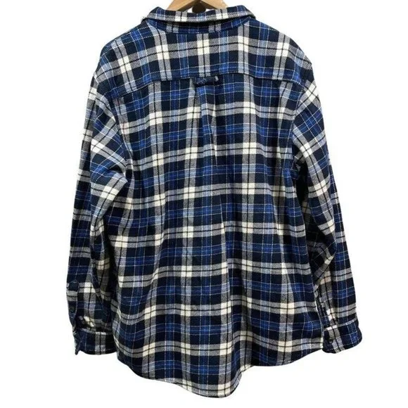 ORVIS Mens XXL Blue Plaid Long Sleeve Heavyweight Button Up Flannel Shirt Jacket - Picture 2 of 11